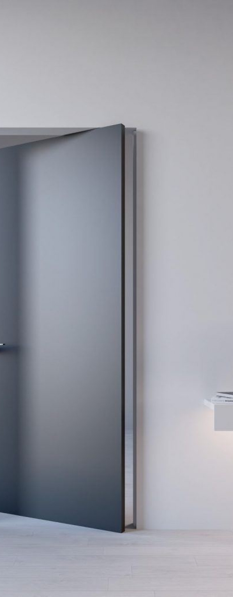 Wooden interior door with hidden aluminum frame Wooden interior door with hidden aluminum frame