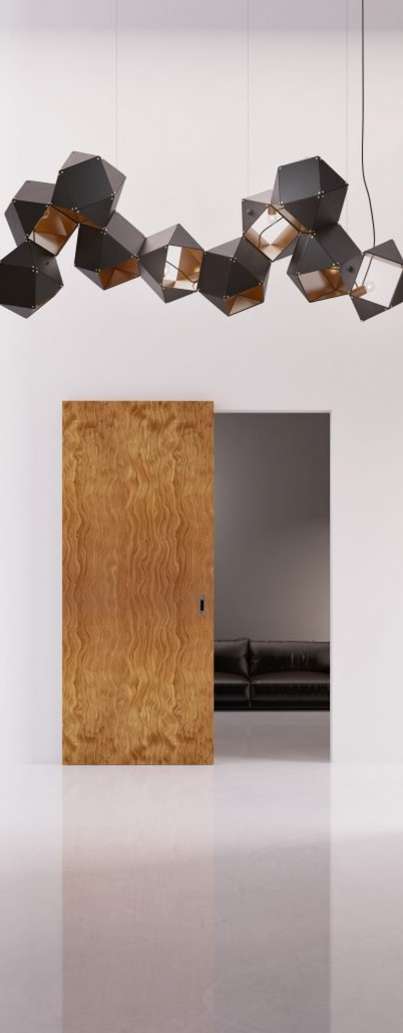 Wooden interior door with hidden aluminum frame