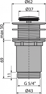 Wash-basin CLICK/CLACK waste 5/4", metal without overflow, small plug, for plastic and glass wash-basins A394 Alca - Image 2