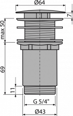 Wash-basin waste 5/4", metal, big non-closing plug, for wash-basins without overflow A396 Alca - Image 5