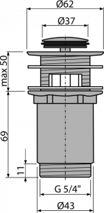 Wash-basin CLICK/CLACK waste 5/4", metal with overflow, small plug A391 Alca - Image 2