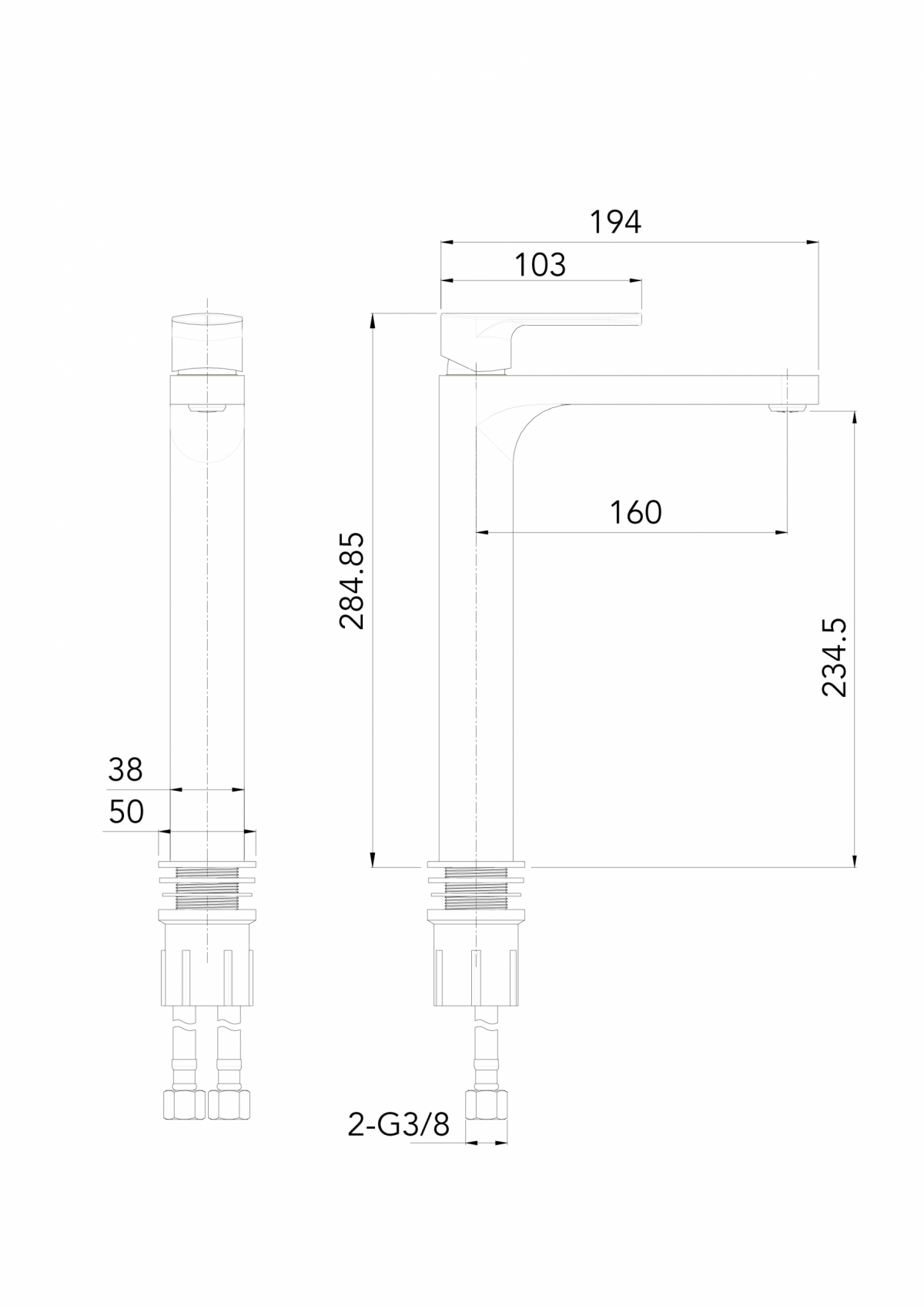 Смеситель для раковины с высоким изливом 285 мм 3/8" Flow Pro FuturBath — изображение 4