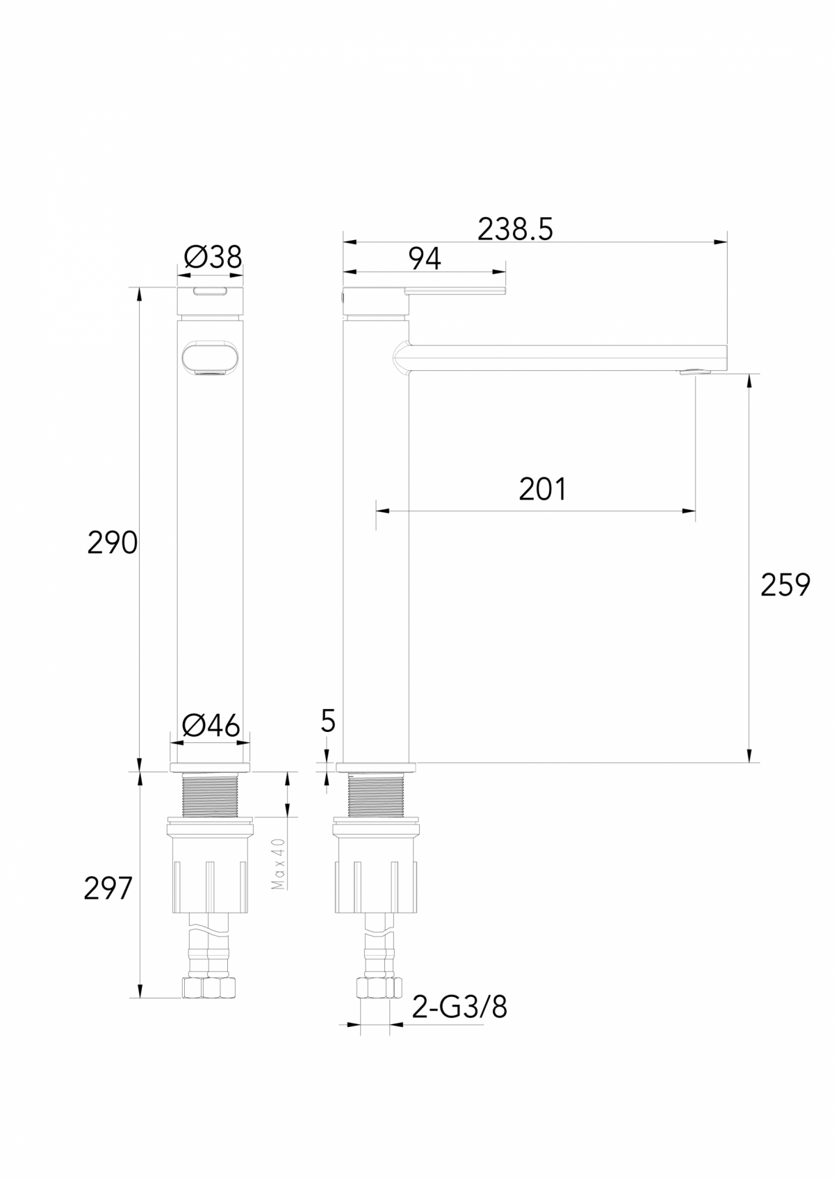 Highspout Basin Mixer 290mm 3/8" Rondo FuturBath - Image 7