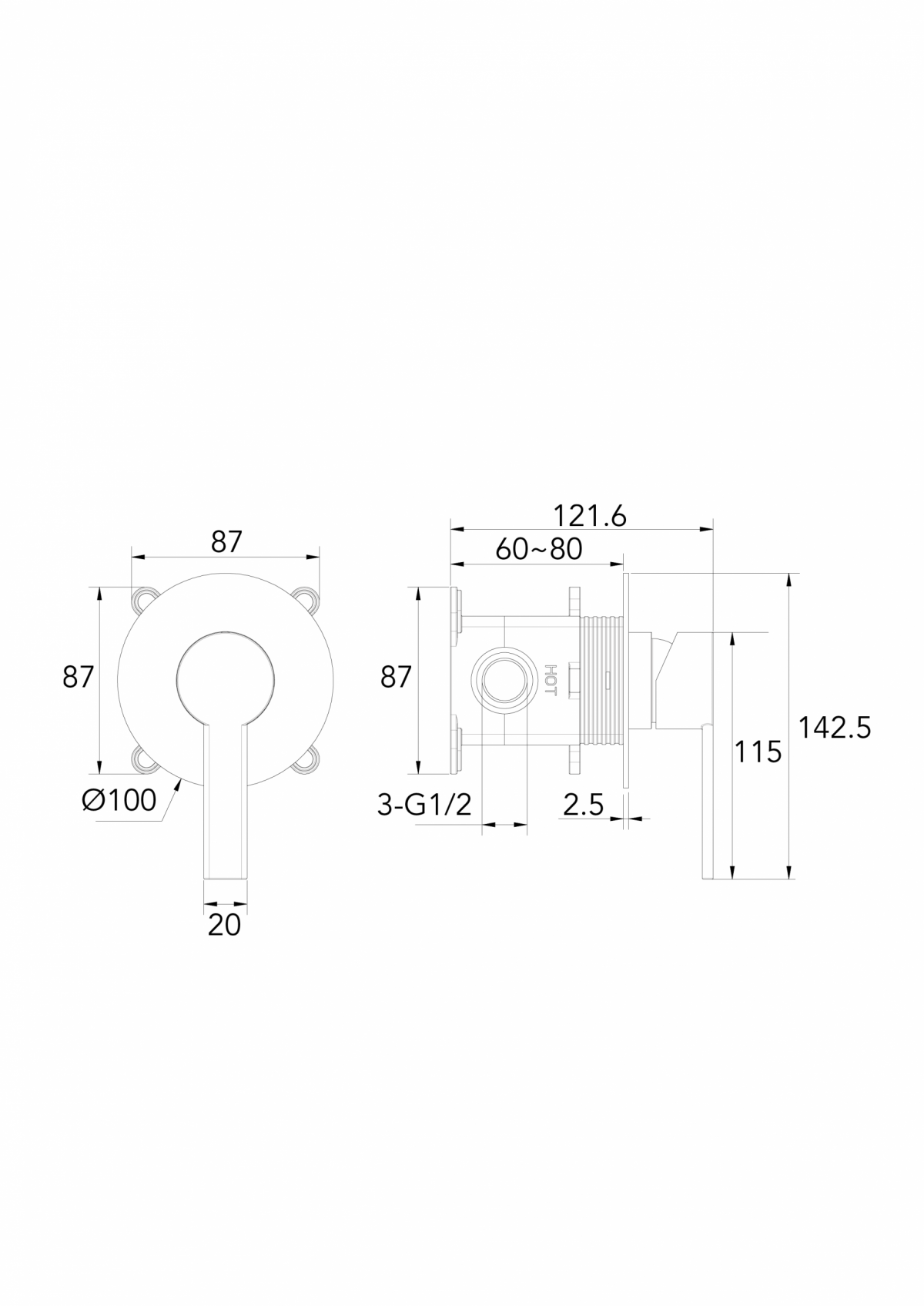 Concealed Shower Mixer G1/2" Rondo FuturBath - Image 7