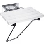 HELP: Apgriežams dušas sēdeklis ar bezpiedurkņu statīvu, nerūsējošais tērauds ar pārsega atloku