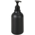 Apaļa plastmasas pudele, melna, matēta, ar sūkni ziepju dozatoram, 500 ml